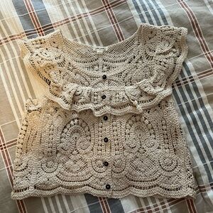 Ultra Pink Crocheted Sleeveless Size L Cottagecore Beachy Bohemian Girl Retro